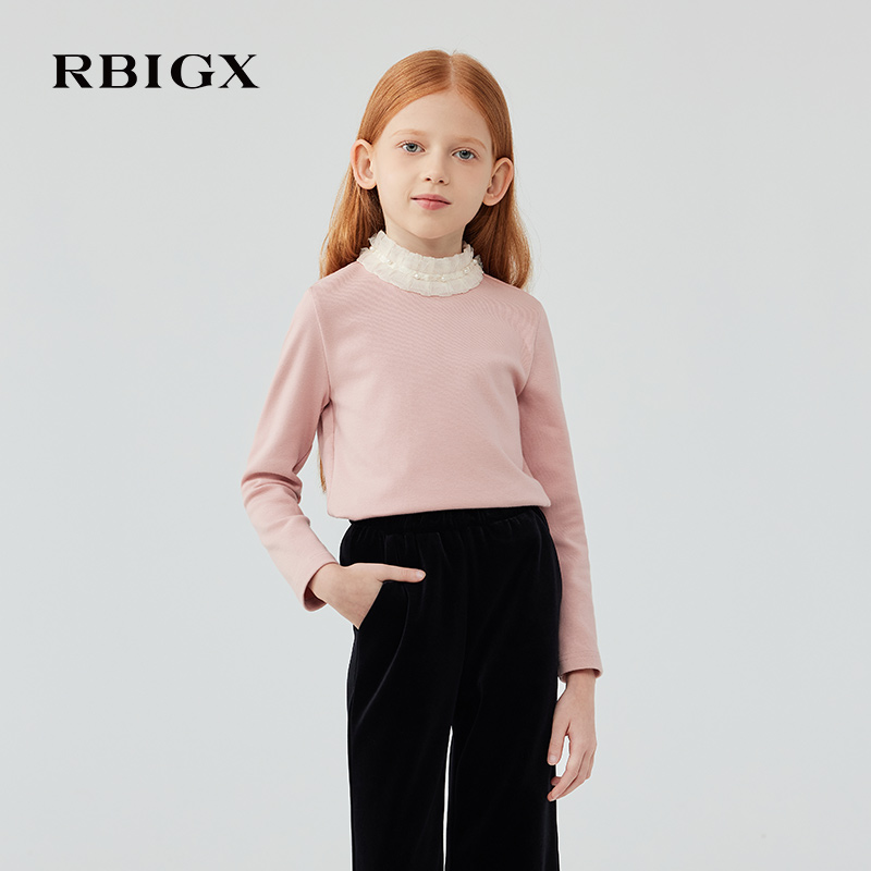 RBIGX瑞比克童装2025冬季新款公主小香风针织浪漫花边领长袖T恤