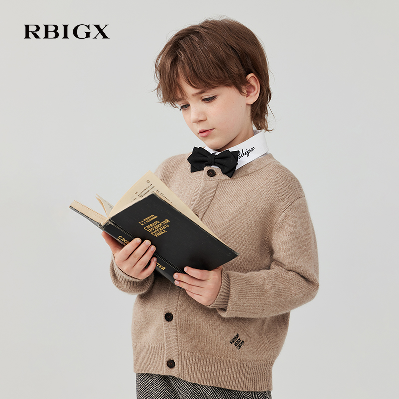 RBIGX瑞比克童装2025冬季新款羊绒圆领针织开衫