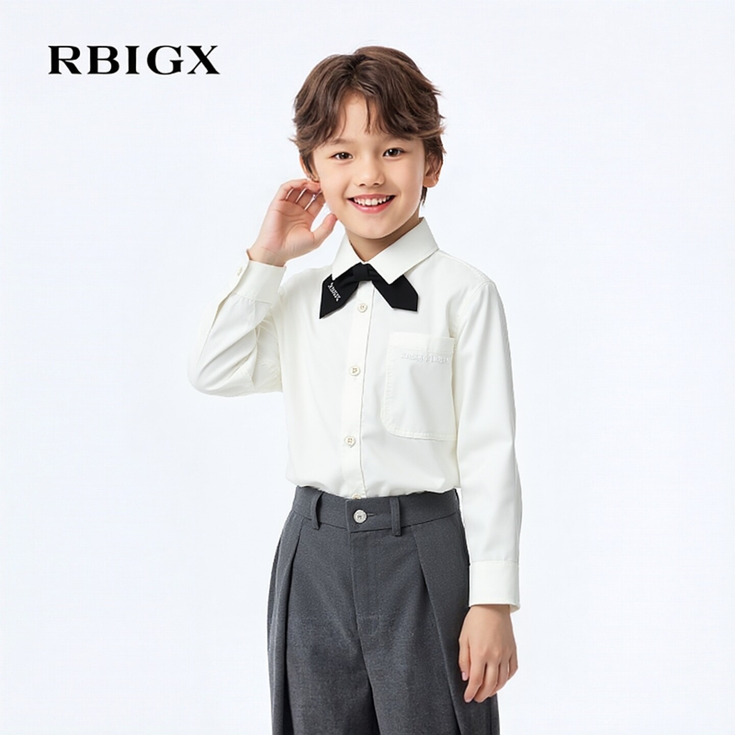 RBIGX瑞比克童装秋季欧式学院风蝴蝶结领结衬衫男女童长袖上衣