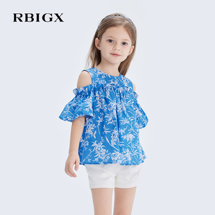 新款 RBIGX瑞比克童装 上衣 2024夏季 木耳边女童短袖 泡泡袖 小衫