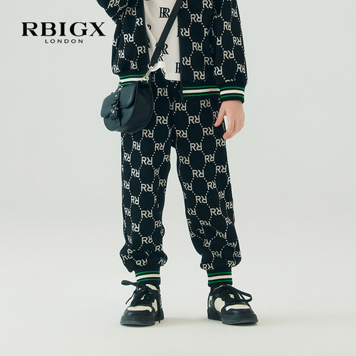 RBIGX瑞比克童装秋季新款满版提花运动裤撞色潮流百搭裤子