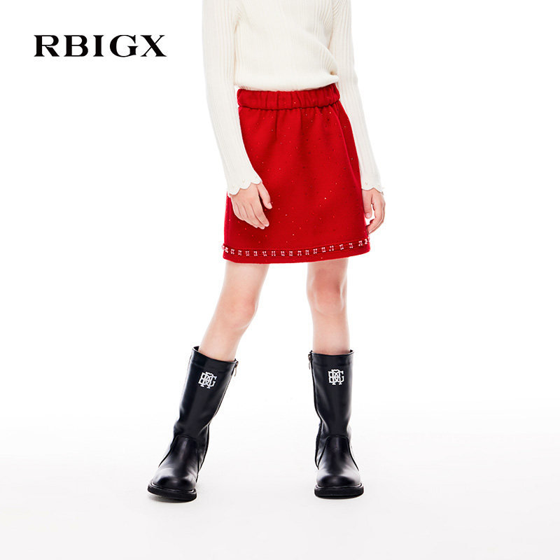 RBIGX瑞比克童装冬季新款装饰羊毛混纺织带包裙半裙过年新年裙子,童装/婴儿装/亲子装,半身裙,淘宝优惠券,粉丝福利购,淘宝优惠卷