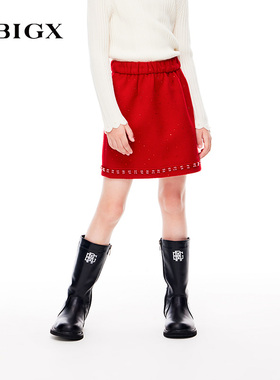 RBIGX瑞比克童装冬季新款装饰羊毛混纺织带包裙半裙过年新年裙子