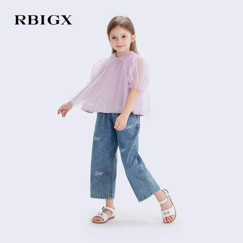 RBIGX瑞比克童装夏季新款阔腿裤女童裤子爽滑柔软天丝牛仔裤