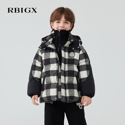 RBIGX瑞比克童装冬季新款儿童黑白印花撞色拼接保暖羽绒服