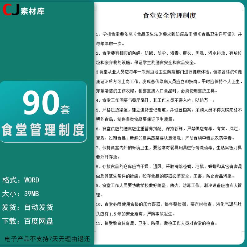 公司学校食堂管理制度电子版食品安全卫生管理方案后勤管理模板