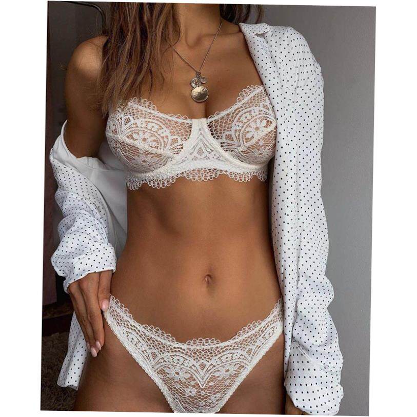 Womens lace underwear set solid color bra set