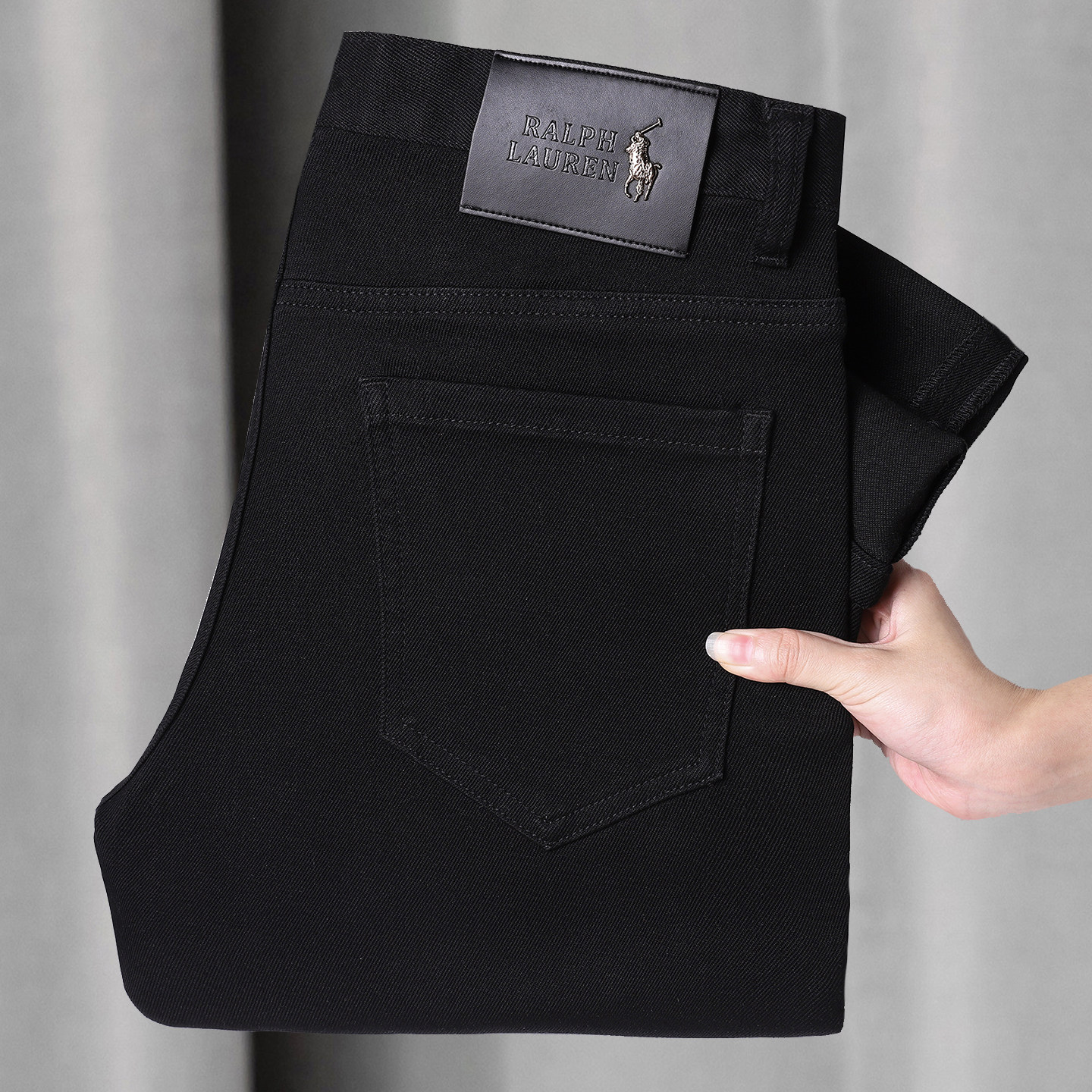 欧洲站男装高端纯黑色牛仔裤男修身小脚秋冬季厚款弹力休闲长裤子