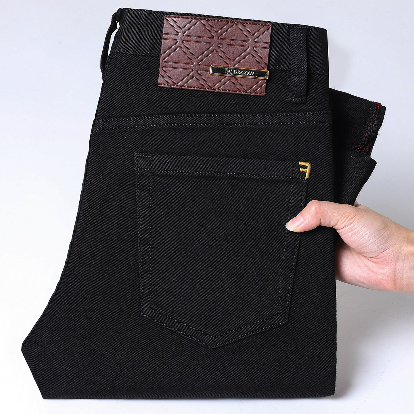 高端奢侈品纯棉不褪色牛仔裤男修身小脚秋冬季百搭纯黑色休闲裤子