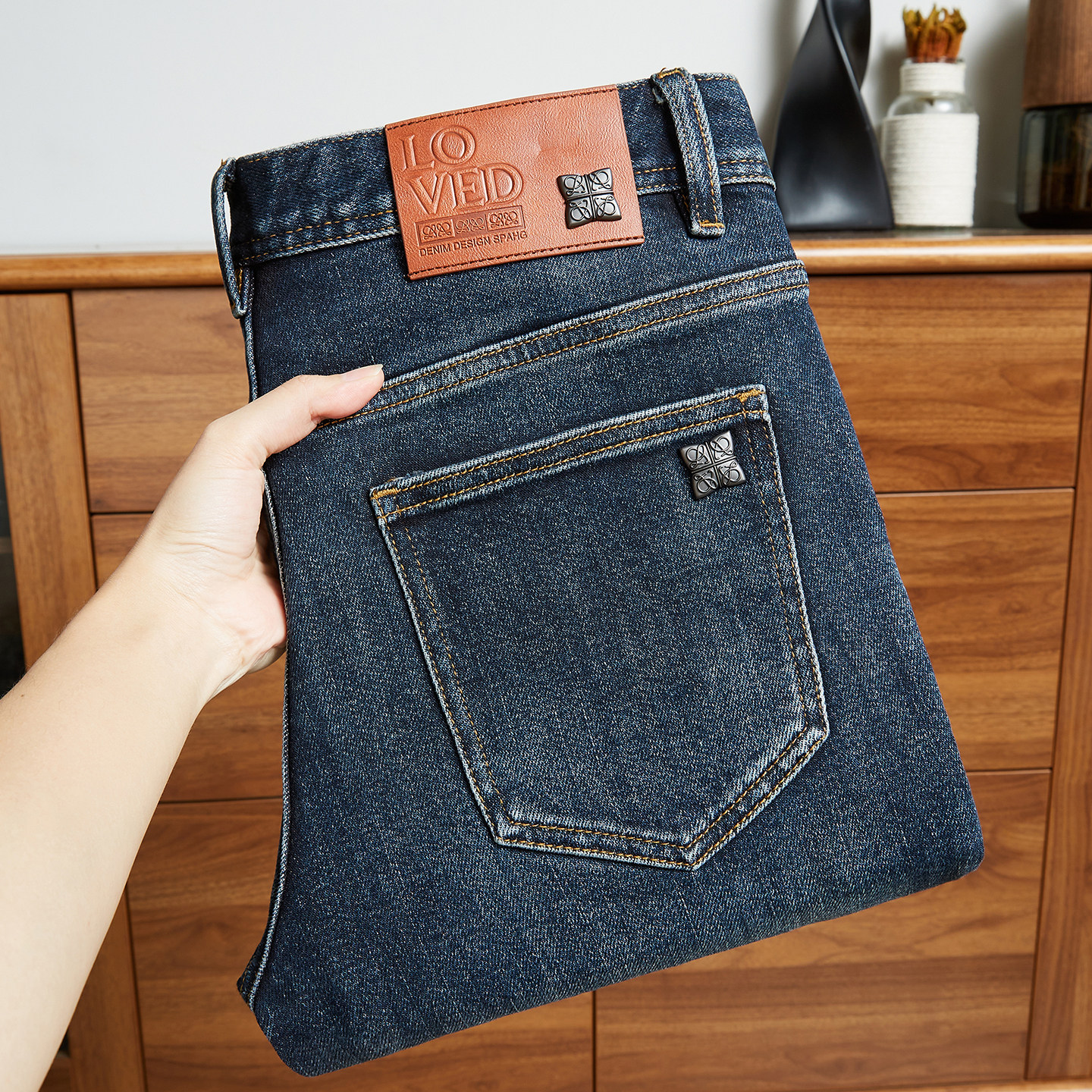 法国一线大牌高端蓝色牛仔裤男修身小脚弹力百搭秋冬厚款休闲长裤