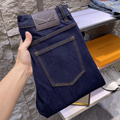 弹力休闲裤 2025新款 小脚秋冬季 厚款 高端不褪色深蓝色牛仔裤 男修身