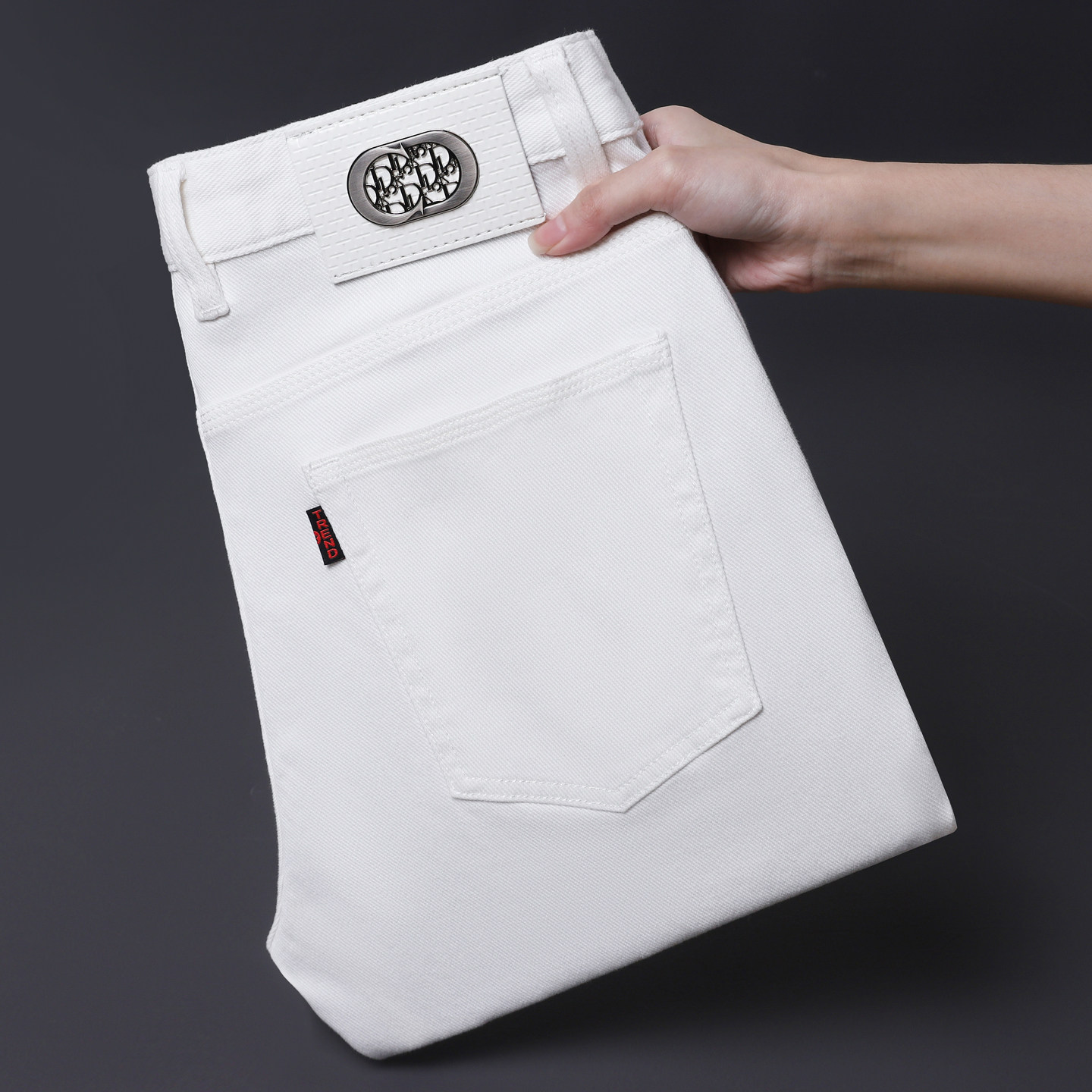 秋冬款莱赛尔男士白色修身牛仔裤