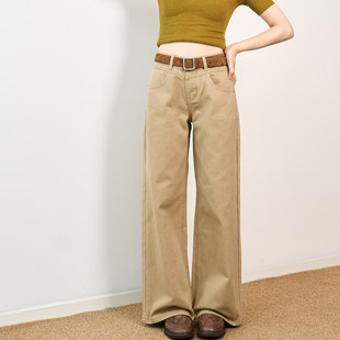 卡其不贴腿直筒牛仔裤女春季新款高腰宽松显瘦梨型身材窄版阔腿裤