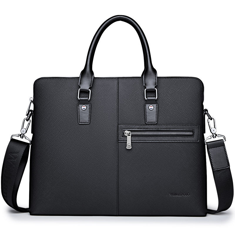 正品保罗公文包商务头层牛皮单肩大容量斜挎包男士真皮手提包背包