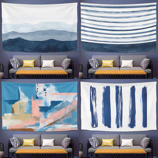 简约墨蓝色网红床头背景布挂布高级感房间改造卧室宿舍卡通装饰