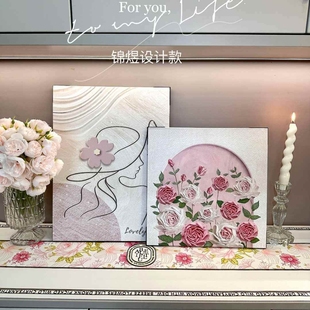 奶油风入户玄关摆件装饰画玫瑰花卉床头卧室家居饰品电视柜摆件