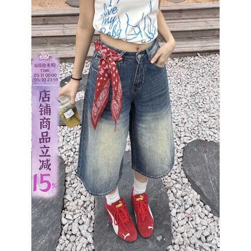 长裤格子DARKAGE美式牛仔裤cleanfit解构复古水洗男女弯刀阔腿