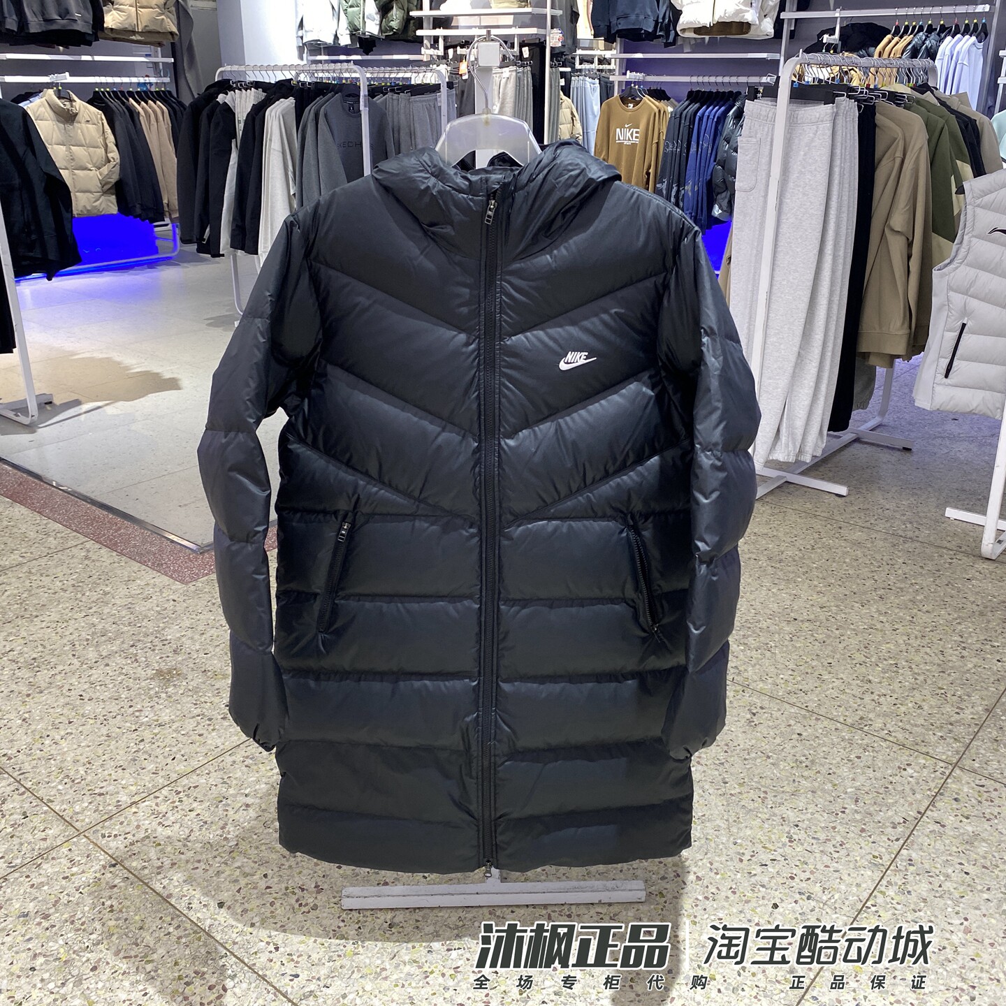 耐克男中长款连帽保暖运动羽绒服
