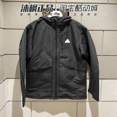 Adidas梭织加绒保暖连帽夹克外套