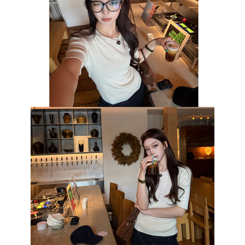 Iamgm顾铭思轶 克拉衣橱 100%绵羊毛三色高智百搭圆领修身短T女