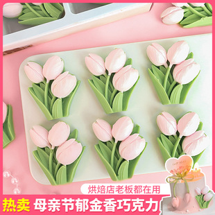 巧克力郁金香母亲节蛋糕装 扮 饰摆件成品可食用翻糖小花甜品烘焙装