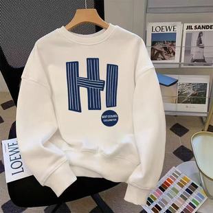 新中式卫衣加绒男款秋冬季美式长袖无帽加绒加厚潮流上衣服男