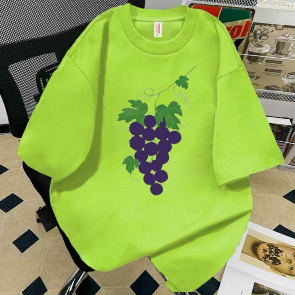 纯棉短袖t恤男女夏季爆款葡萄设计感印花高级情侣上衣潮半袖