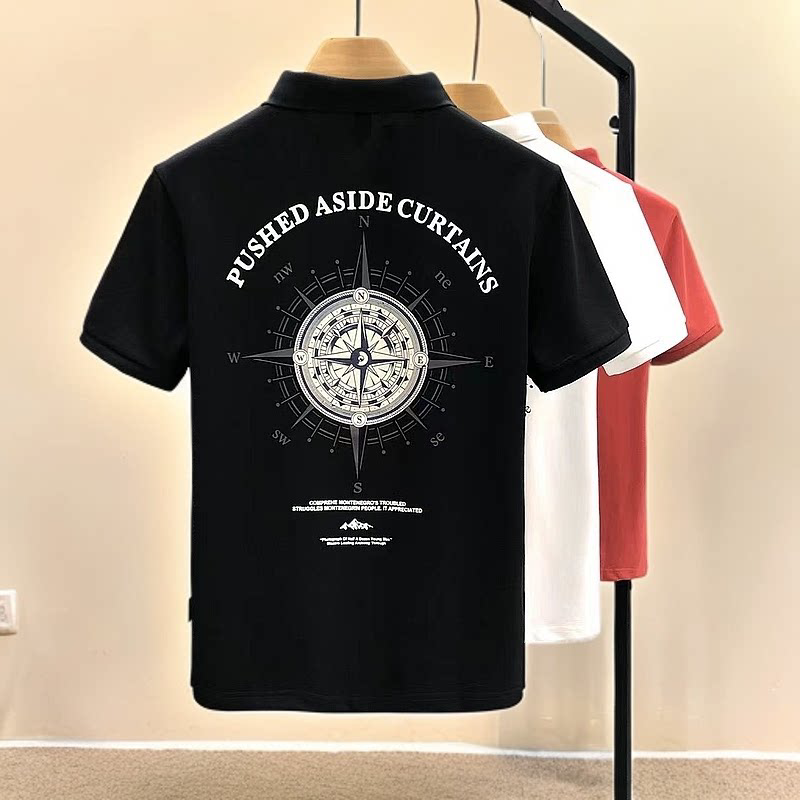 男士短袖高级感polo衫夏季潮牌半袖男款上衣印花t恤休闲翻领体恤