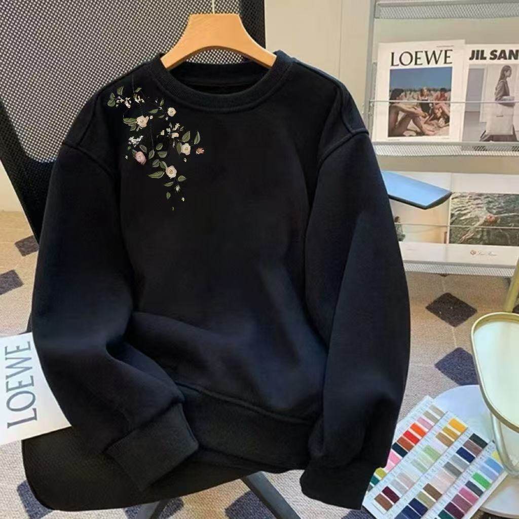 国潮美式痞帅卫衣男2025春秋新款潮牌宽松圆领高级感情侣长袖上衣