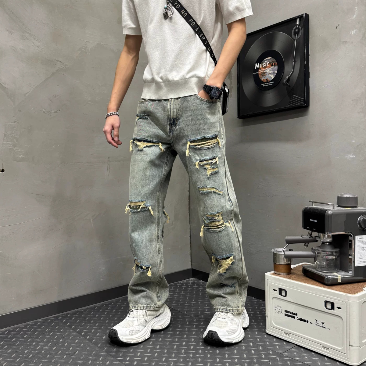 牛仔裤男士夏季破洞牛仔裤时尚耐磨2026休闲裤做旧美式长裤阔腿裤
