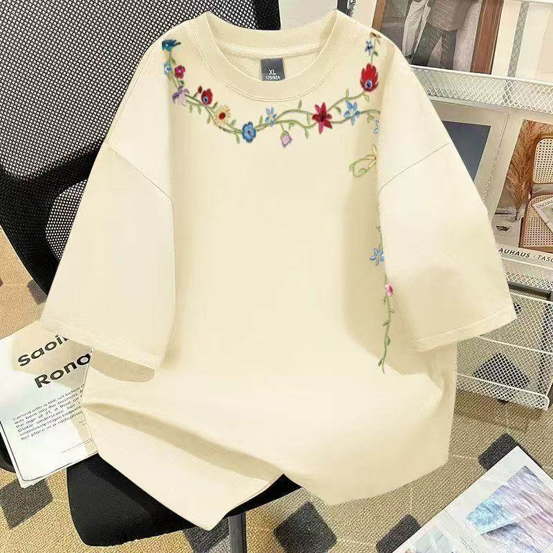 休闲时尚印花半袖体恤上衣服搞笑国潮牌纯棉短袖T恤衫女遮肉新品