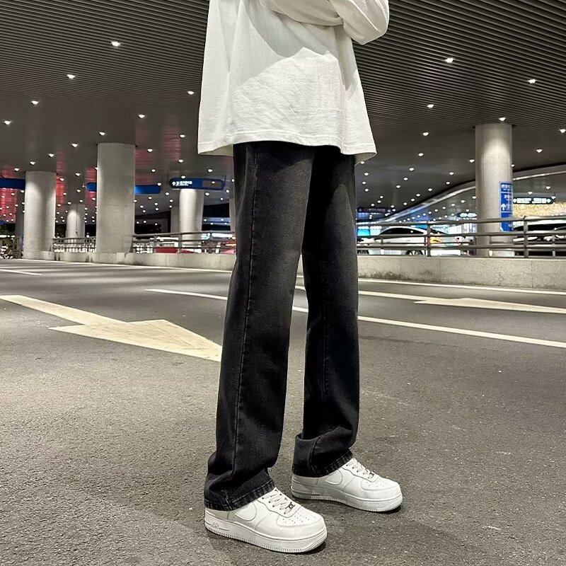 黑灰微喇牛仔裤男直筒修身2024夏季新款美式高街薄款男生喇叭裤子