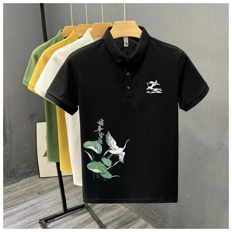 国潮中国风短袖polo衫男款夏季潮牌宽松痞帅高级感翻领半袖体恤男
