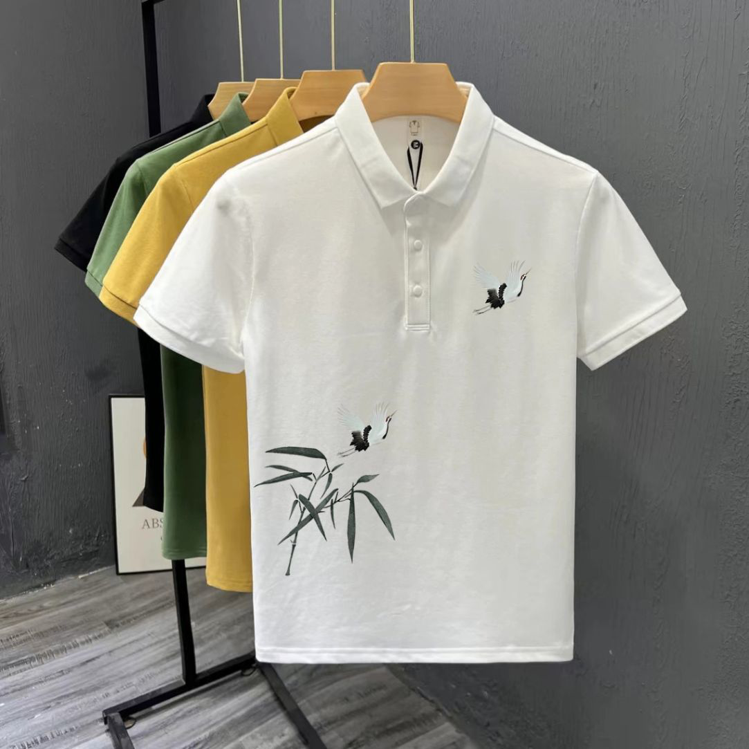 国潮中国风短袖polo衫男款夏季潮牌宽松痞帅高级感翻领半袖体恤男