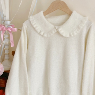 娃娃领仿貂绒毛衣打底衫 Lolita甜美荷叶领内搭秋冬