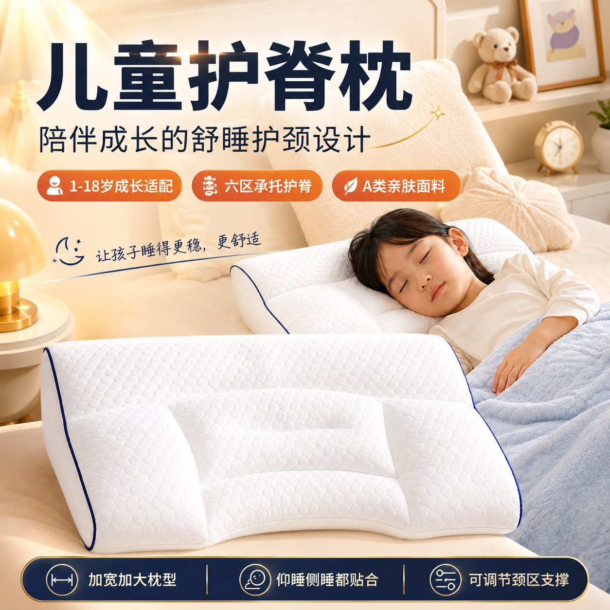 可水洗透气四季通用儿童护脊枕头