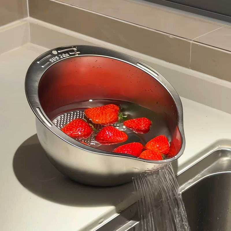 沥水篮新款水果洗菜盆水槽厨房多功能双层水果碗高颜值2025年果盘