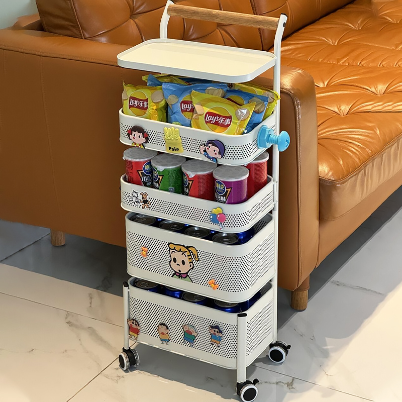 客厅置物架多层落地碗碟蔬菜多功能零食玩具小推车不锈钢收纳架