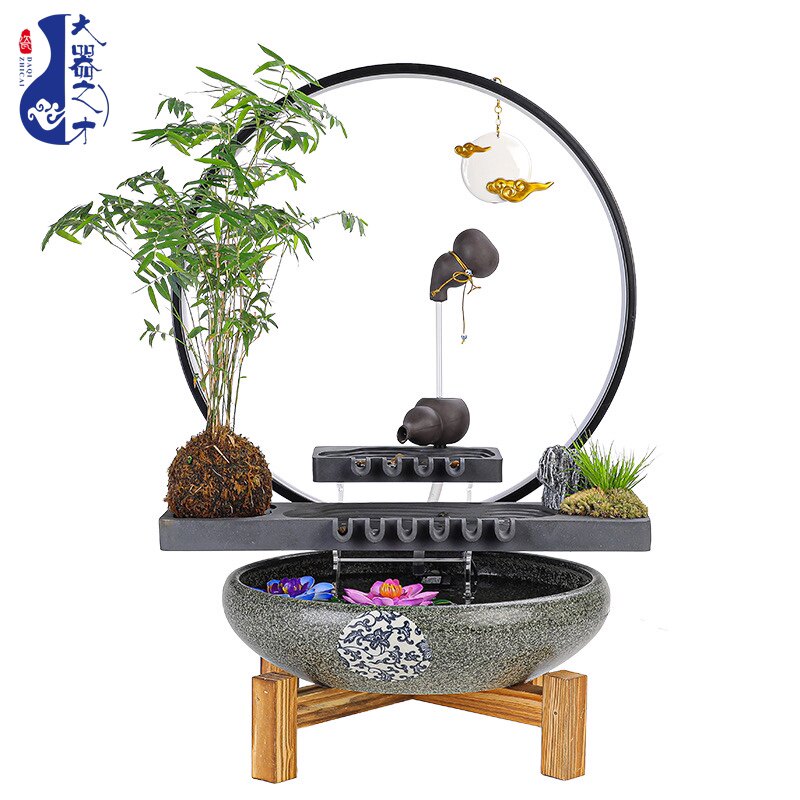 大师艺术高端新中式招财流水摆件客厅生财创意桌面循环水景鱼缸