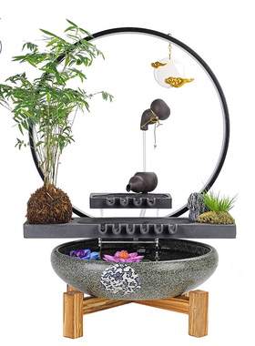 大师艺术高端新中式招财流水摆件客厅生财创意桌面循环水景鱼缸