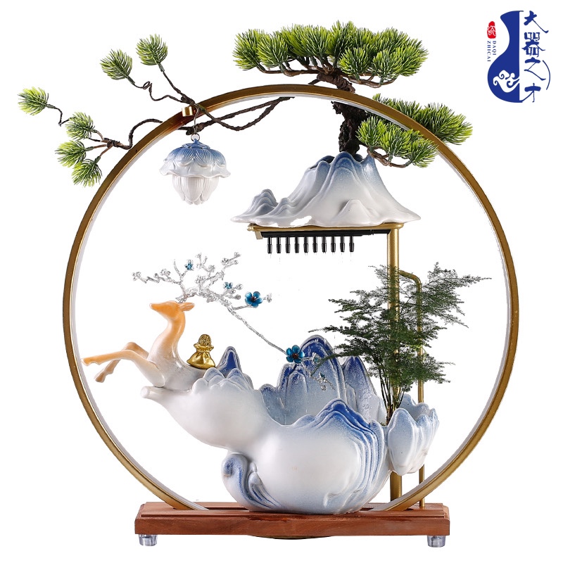 大师艺术高端新中式招财流水加湿器鹿摆件循环水玄关客厅办公室
