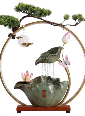 大师艺术高端新中式创意循环流水生财办公室桌面装饰招财加湿器