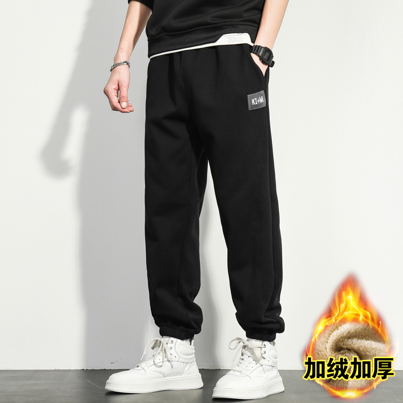 运动裤男2022冬季宽松束脚裤休闲长裤加绒秋冬款男士卫裤秋季裤子