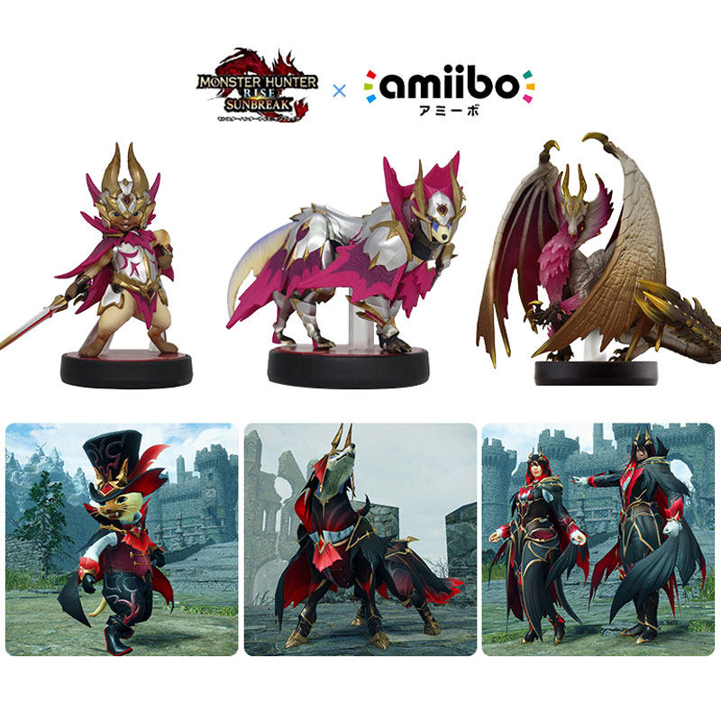 任天堂怪物猎人rise崛起 曙光amiibo 爵银龙 爵银犬 爵银猫 手办