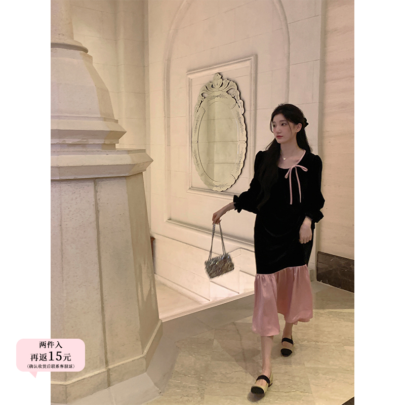 YIYIWANG粉黑上衣半裙连衣裙