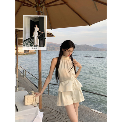 YYW汪澜的妹妹珍珠缎面上衣套装