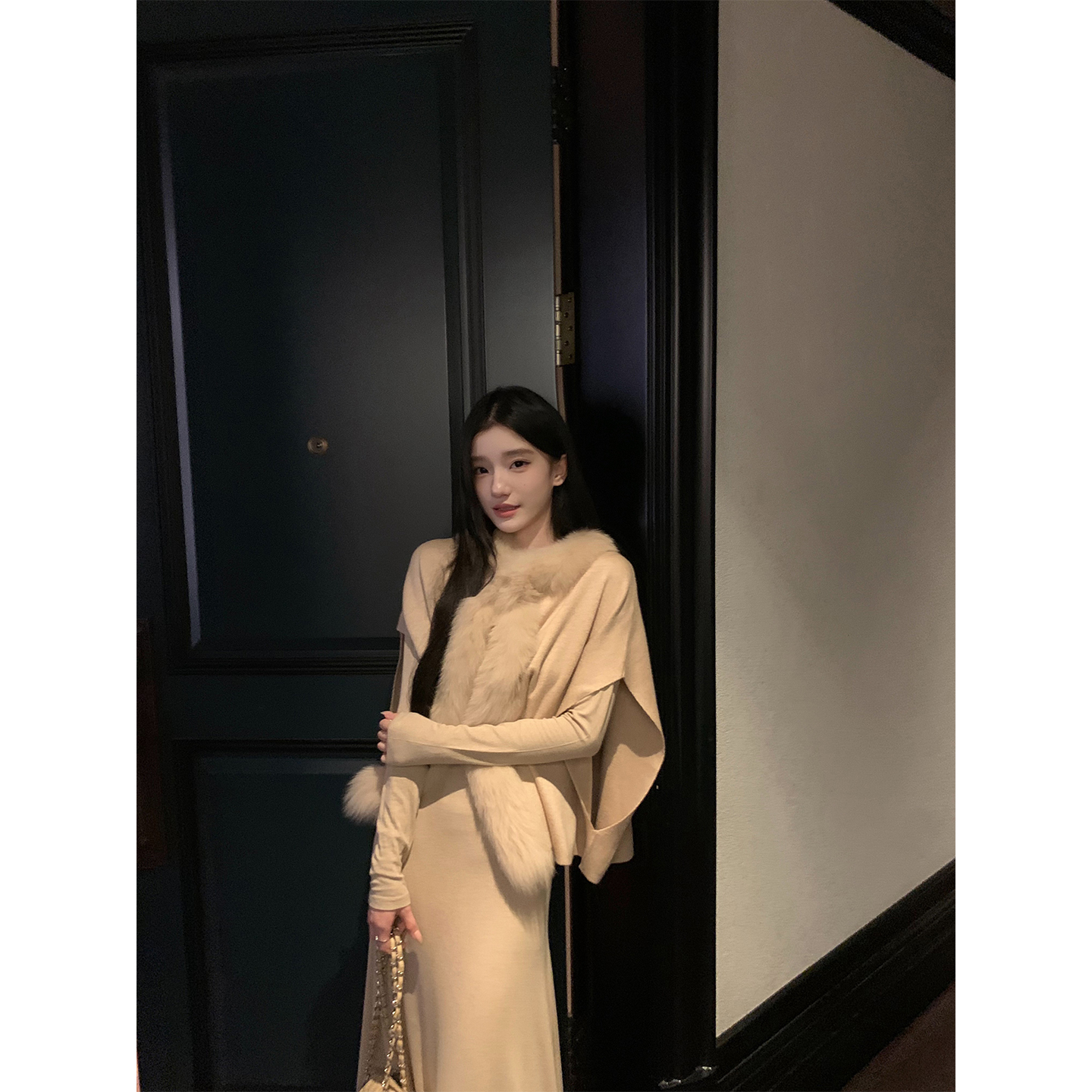 YYW汪澜的妹妹毛领外套套装