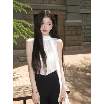 YIYIWANG2色飘带无袖上衣