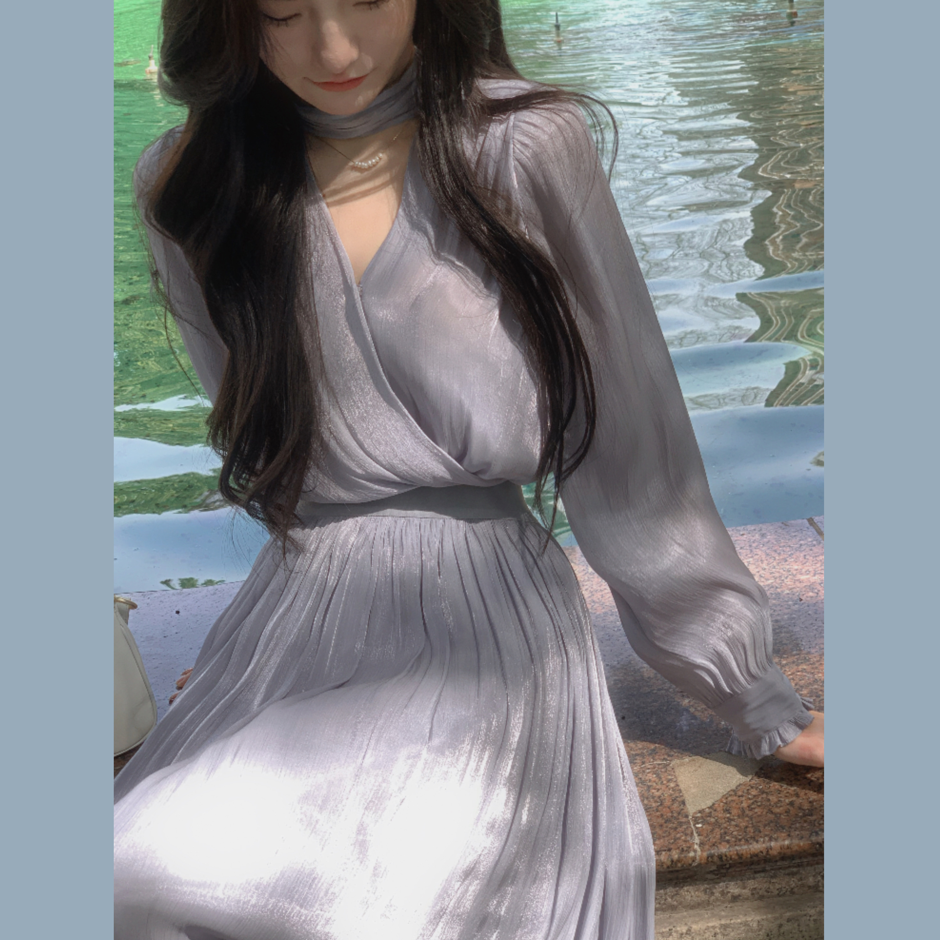 温柔低频灰紫色上衣半身裙