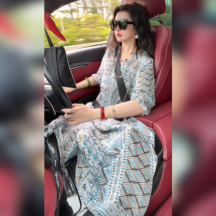 【Linda姐高端线】夏季新款度假风气质印花连衣裙女AA5LYH2628